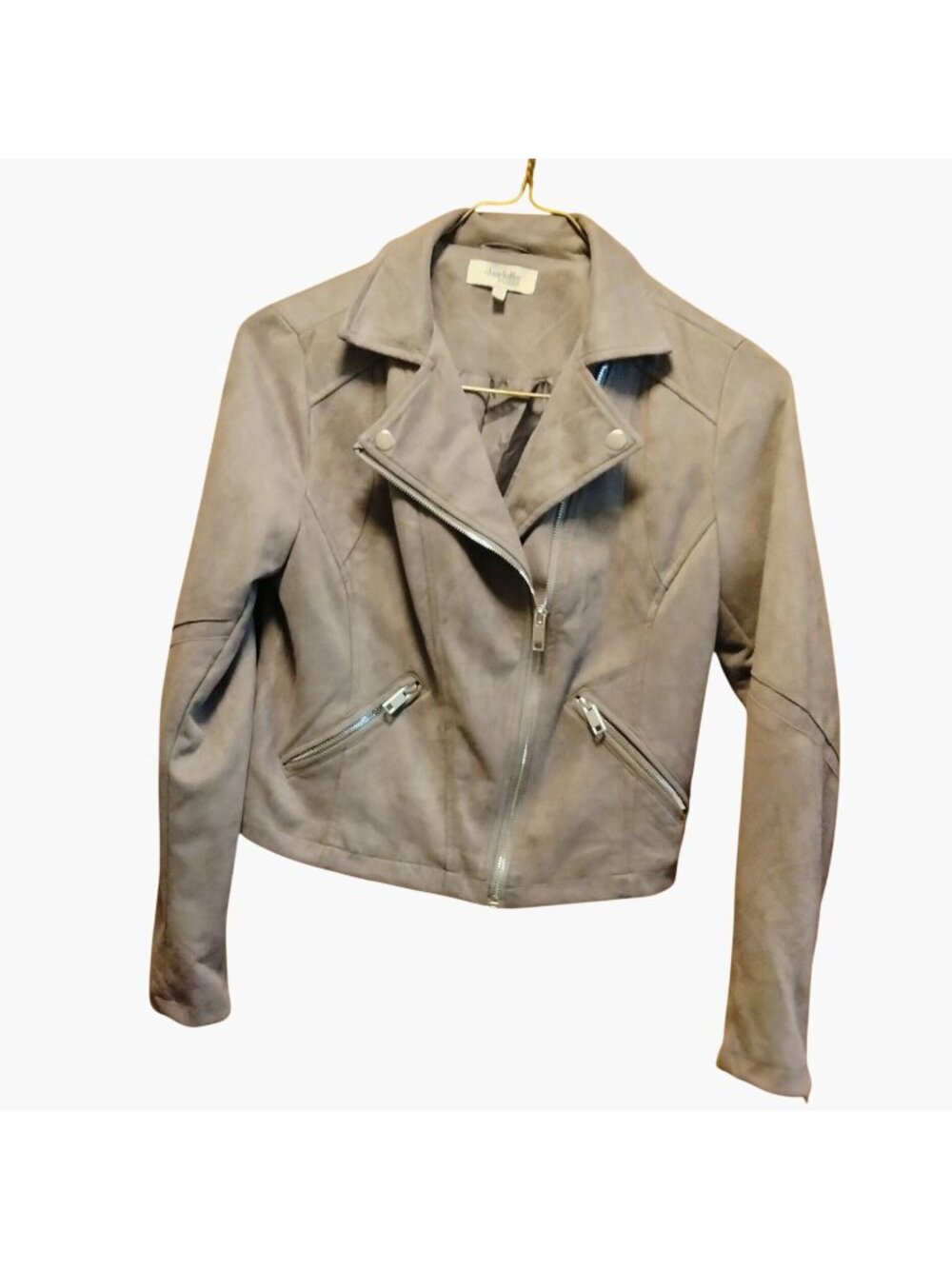 Charlotte Russe Moto Jacket Gray Faux Suede Zippers Juniors Size S Small